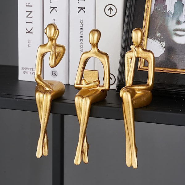 Dekorativ guldstaty Heminredning Vardagsrumsfigur Skulptur Kontorsbordsdekoration 3 stycken