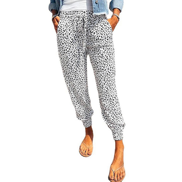 Stretch-träningsbyxor i leopard med dragsko för kvinnor White L