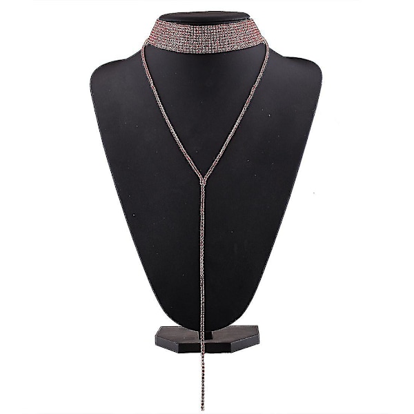 2 st Multi-rader Strass Choker Halsband Rund Hals Lång Drag Justerbar Hänge Halsband Smycken För Kvinnor (röd, svart)