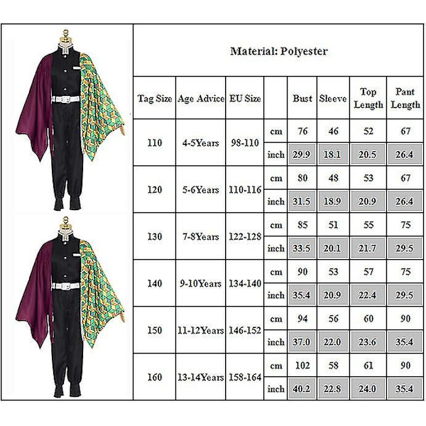 Lasten Demon Slayer -animaatio Cosplay- set Tomioka Giyuu 7-8 Years
