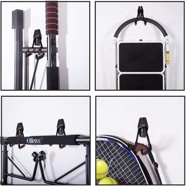 4st stålgarageförvaringskrok,garageverktygsförvaringskrokar med halkfri beläggning Kraftigt ställ för att hänga stegar/cyklar/trädgårdsverktyg/rep