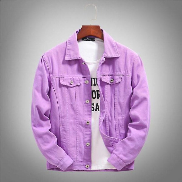 Män Jackor Streetwear Jeansjacka Casual Fashion A Purple Aisan XL