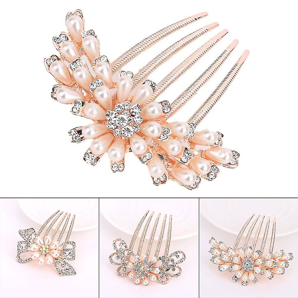 Solblomma Fem tänder Rhinestone Insert Kam Hårtillbehör Brudhuvudbonad H