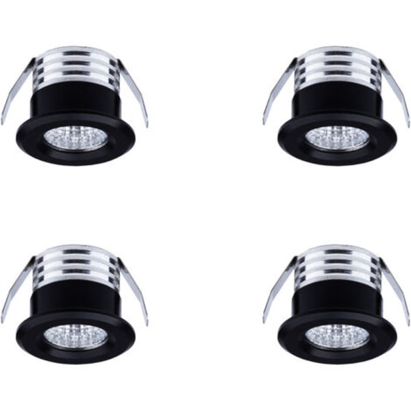 Sæt med 4 mini forsænkede LED-spots, 3 W, varm hvid sort