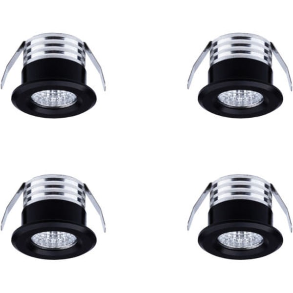 Sæt med 4 mini forsænkede LED-spots, 3 W, varm hvid sort