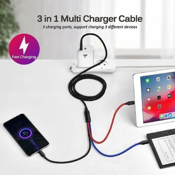 i 1 multi USB laddare, flätad nylon med mikro USB typ C-kontakter för iPhone, Samsung Galaxy, surfplattor, OnePlus, LG, Kindle, PS4, PS5 och mer