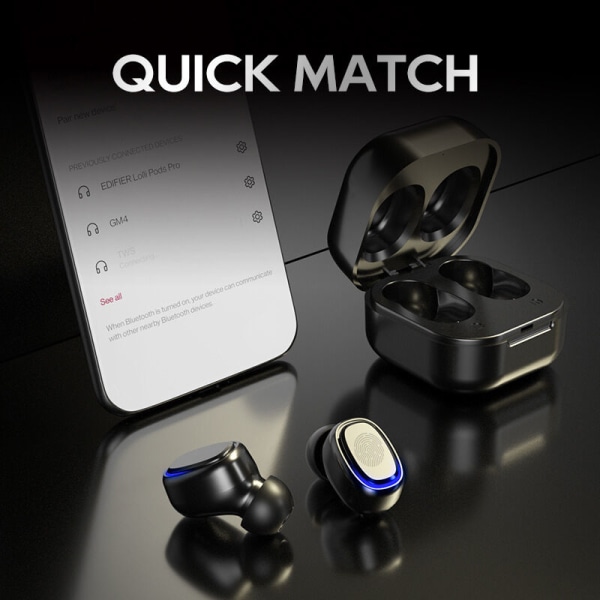 Trådlösa Bluetooth hörlurar Bluetooth 5.2 med Touch Control LED-skärm Brusreducerande Sport Bluetooth headset (svart)