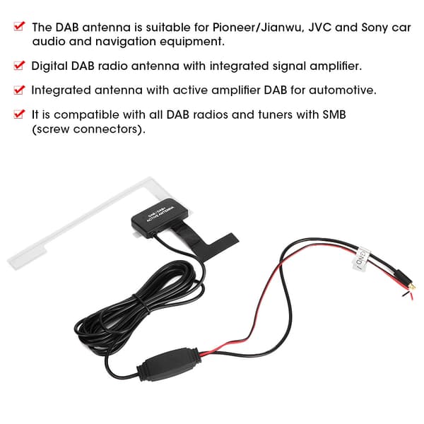 3 meter DAB MCX 20dB Digital Radio Patch Dold antenn med lim 12V