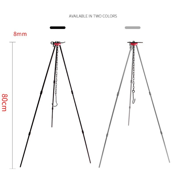 Utomhuscamping grythållare, bärbart lägereldstativ (svart)