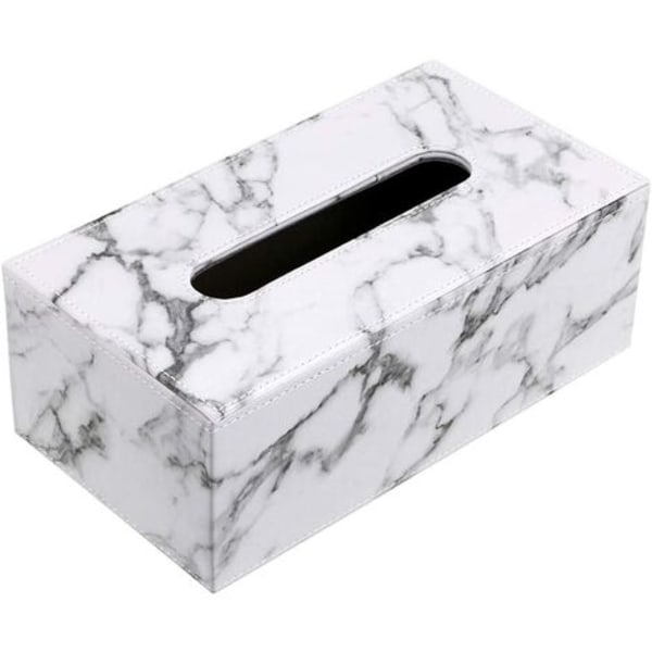 Rektangulär PU-läderdispenser vävnadslåda, för familj, kontor, surfplatta (vit marmor) 24x12x9cm