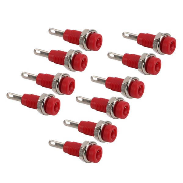 J40003 2mm Bananajack Panel Socket Utvidet Post Plug Adapter for Elektroniske Instrumenter Rød 10 stk