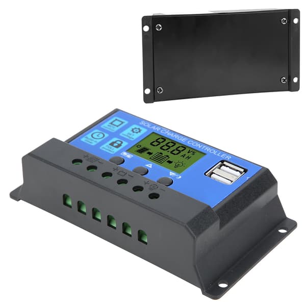 LCD Solcellepanelkontroller Dobbel USB-utgang 12V 24V 30A Batteriladingsmonitor