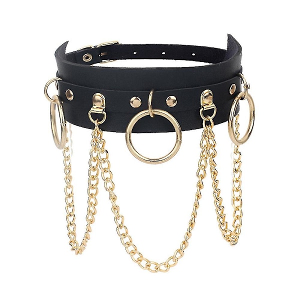 Kvinder Pu læder Choker halskæde Hip Hop O Ring kraveben kæde gotisk punk stil