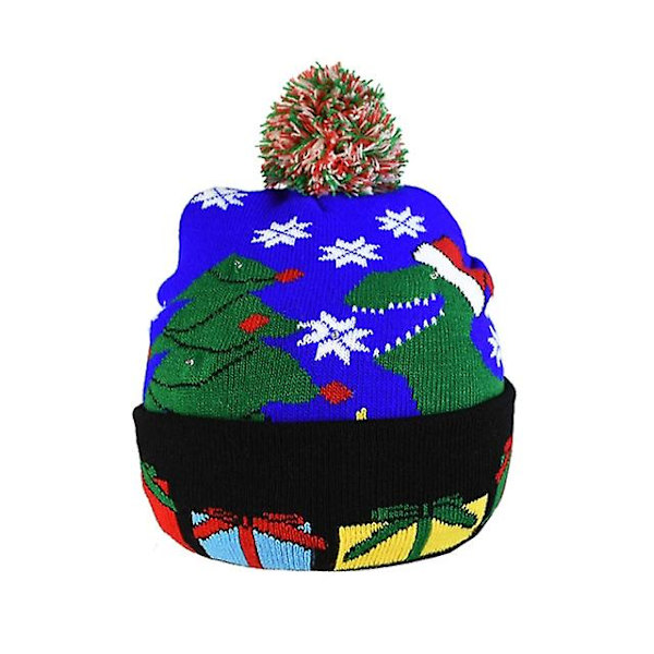 1 stk Led Julehuer Sweater Strikket Beanie Blue