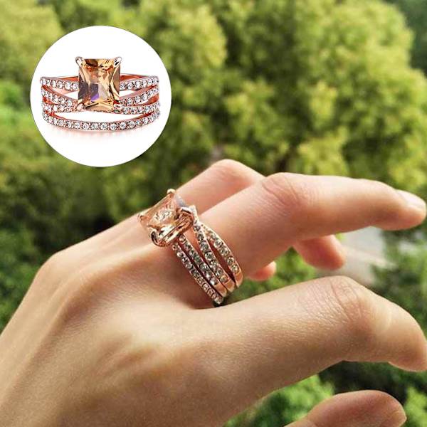 Kvinnor Ring Flerlagers fyrkantiga smycken Glittrande mode Utseende Fingerring för bröllop US 5