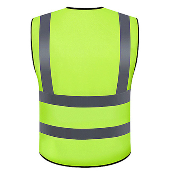 Sikkerhedsreflekterende vest til byggeri, industri, bygning, vej, vejtrafik, lynlåslukning, multi-lomme design - Grøn
