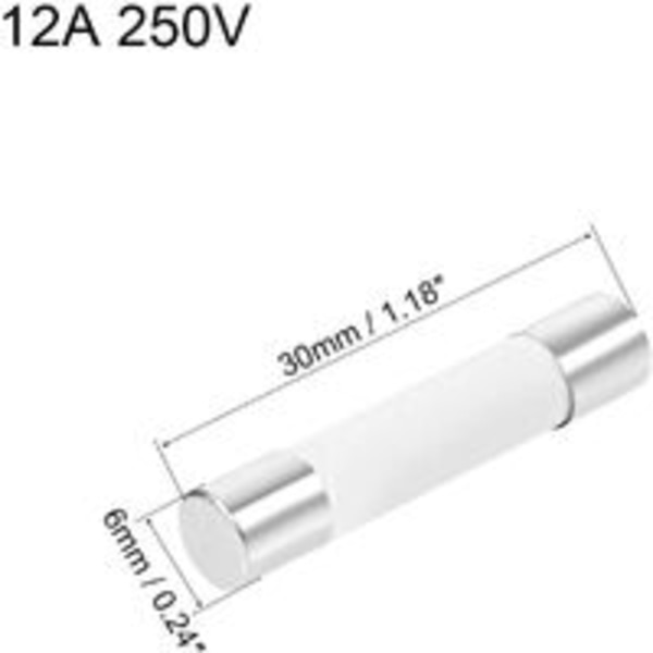 Bilpatronsäkringar 12A 250V 6x30mm keramiska snabbbytesbälgar 6st