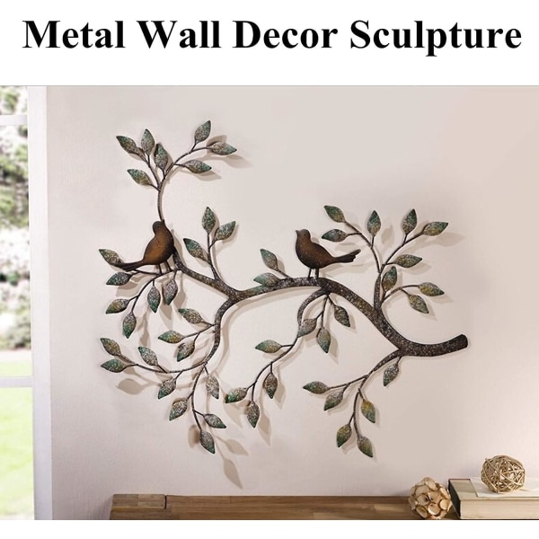 Art déco väggfågel, ett par kärleksfåglar på grenar, metall vägghängande skulptur, retro smidesjärn väggdekor, 22,8&quot; X 18,8";