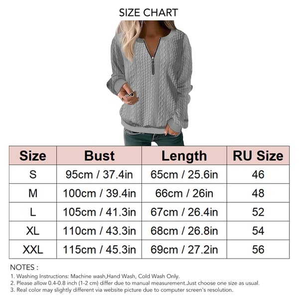 Kvinder Halv Zip Kabelstrikket Tyk Bluse Langærmet Halv Lynlås Åndbar Moderigtig Pullover Tyk Bluse Grå XXL
