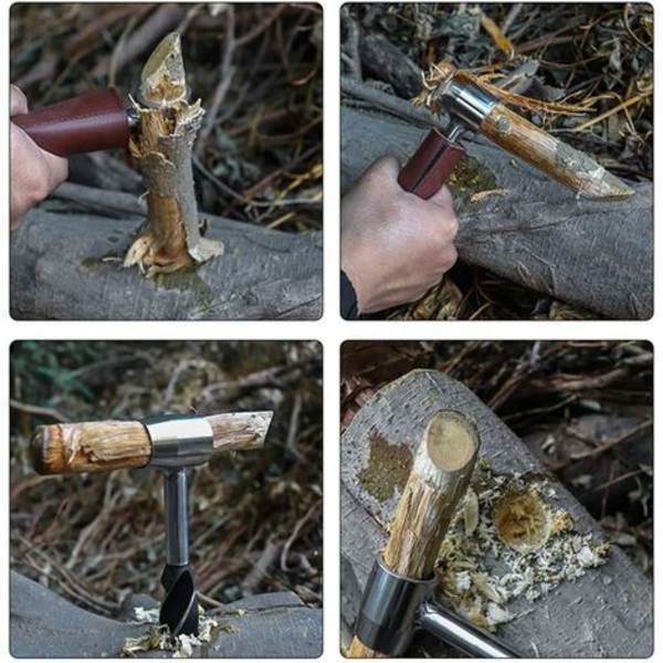 Puuporanterä Bushcraftin retkeilyyn ja retkeilyyn, ulkokäyttöön tarkoitettu puupaalu ja -kone - ruskea