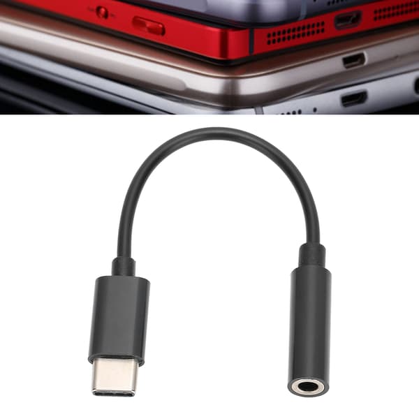 USB C til 3,5 mm Aux Audio Jack Adapter Hodetelefonkabel Svart