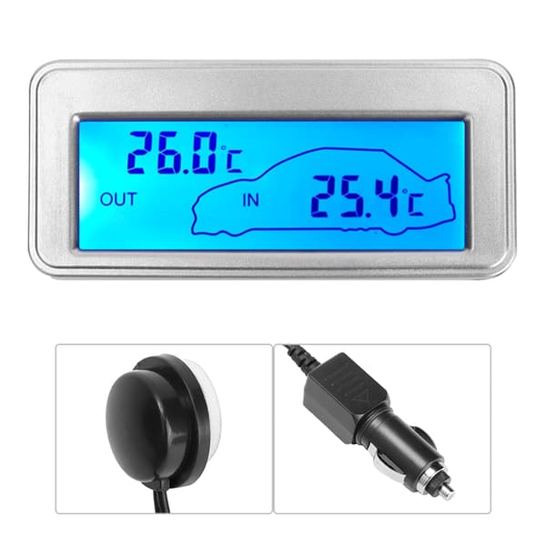 Bil Digital 12V LCD Innendørs Utendørs Termometer Temperaturmåler