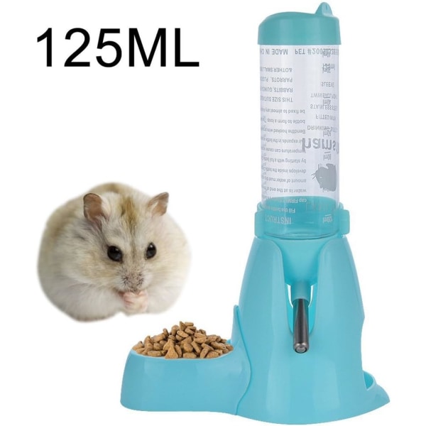 Hamstervandflaske med vandflaskeskål Ideel til at gnave smådyr, chinchillaer, kaniner, rotter, ildere, blå, 125ml,
