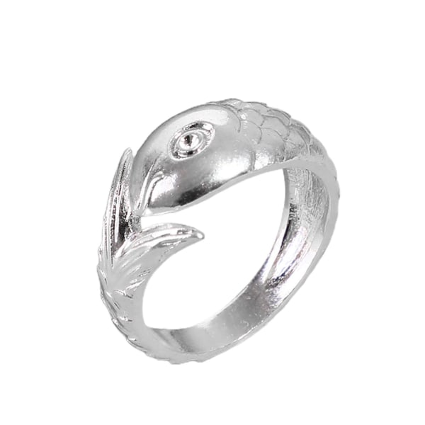Bred udskåret robust Lady Ring Sølvfarve Fisk Justerbar Ring Smykker Accessaries