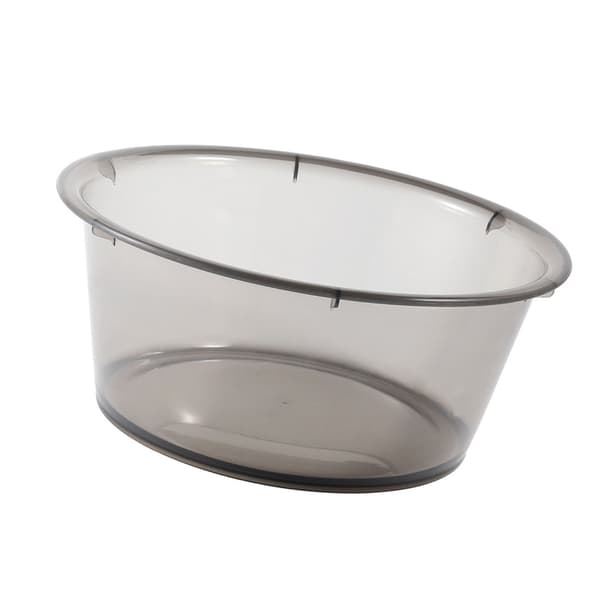 Grå fortykket plastvaskebalje, transparent husholdningsvask, studenthybel