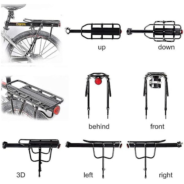 Piao 110lb Kapacitet Næsten universal justerbar cykellaststativ Cykeludstyrsstativ Fodstativ Cykelbagagebærerstativer med reflekterende logo