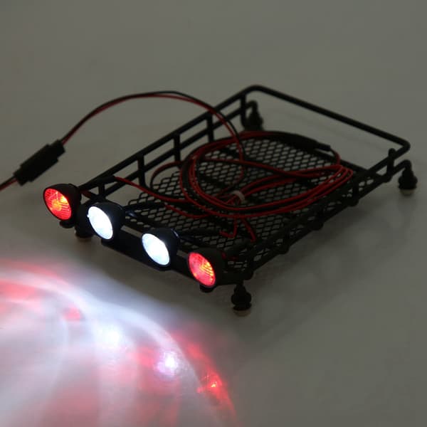 LED Rund Tagrække Bagageholder til Axial SCX10 1/10 RC Bil (2 Hvide 2 Røde)