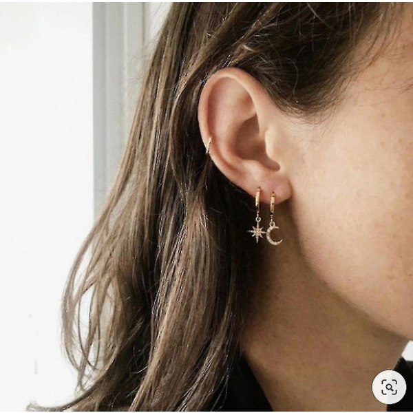 korvaklipsit Asymmetric Star Moon Ear Alloy kultaiset korvakorut häihin