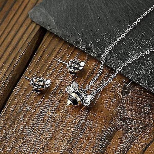 3 st-set Project Honey Bees - Adopt A Bee Necklace, S925 Sterling Silver Yellow Bees Örhängen Och Halsband Set Ns2