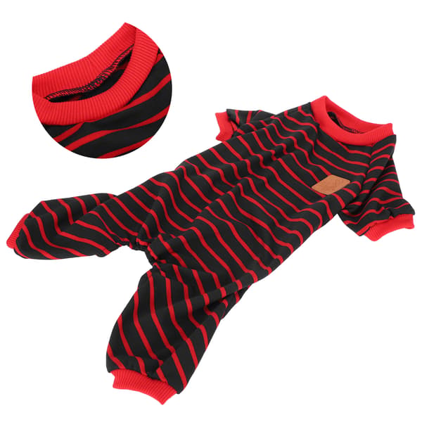 Myke strikkede 4-bens pyjamaser med striper for hunder, valper og katter, rød stripe