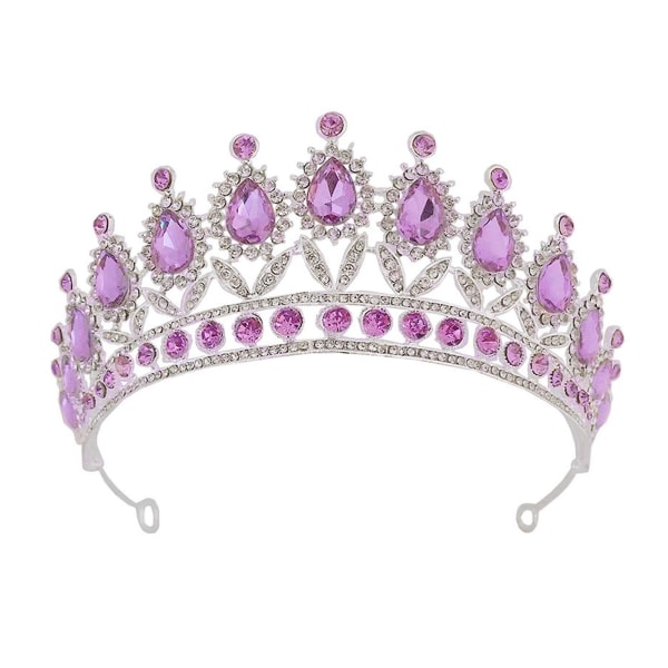 Lila Rhinestone Stone Crown Pannband Prinsessan Brudhårbåge Glittrig huvudbonad Håraccessoarer Silver