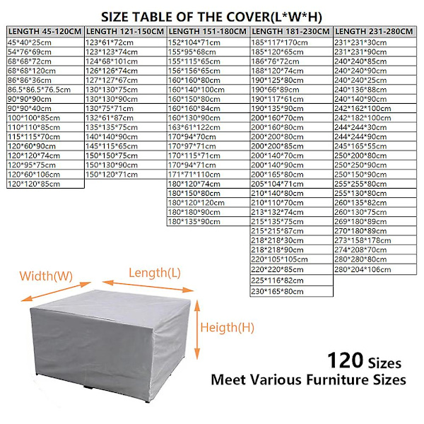 120 storlekar Vattentät uteplats Trädgårdsmöbler Överdrag Regn Snö Stolsöverdrag (2023 Uppdatering) 244*244*90cm