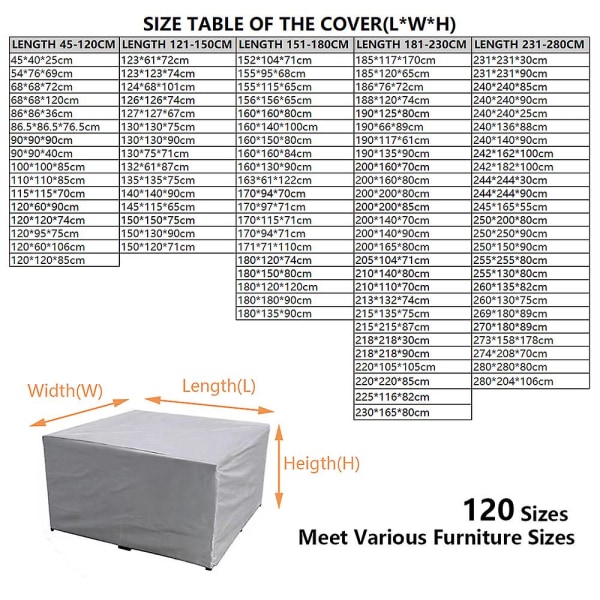 120 størrelser Vandtæt udendørs terrassehavemøbelbetræk Regnsnestolebetræk (2023-opdatering) 45*40*25 cm