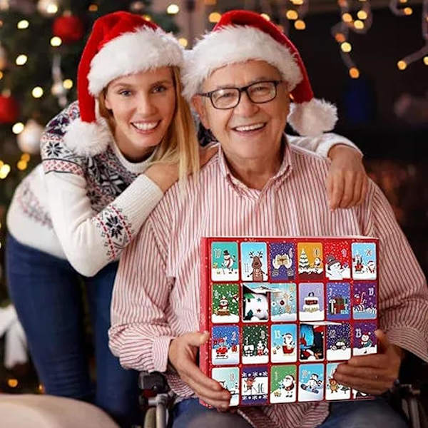Julklappskalender med 24 par strumpor, 24 par julstrumpor, tryckta mönsterstrumpor, andningsbara mjuka vinterstrumpor för män och kvinnor