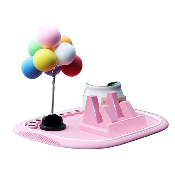 Telefonholder til midtkonsoll, multifunksjonell 2 i 1, sklisikker silikonholdermatte, rosa