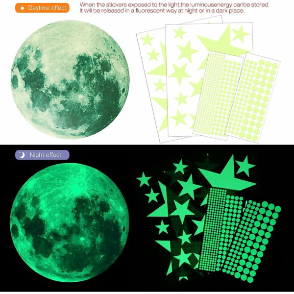3D Luminous Moon Star Glow -tarra Kodinsisustustarra (30cm435kpl)