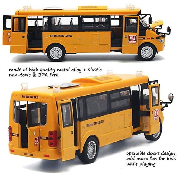 Skolebus Legetøj Støbte køretøjer Gul Stor legering Pull Back 9&#39;&#39; Leg bus med lyde og lys til børn