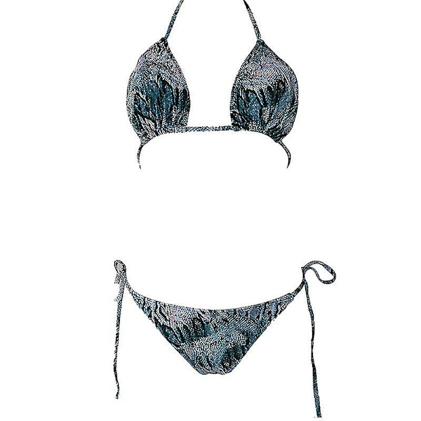 kvinnor Sexig Bikini String Set Vadderad Push Up Badkläder Sommar Beach Baddräkt Snakeskin Blue M