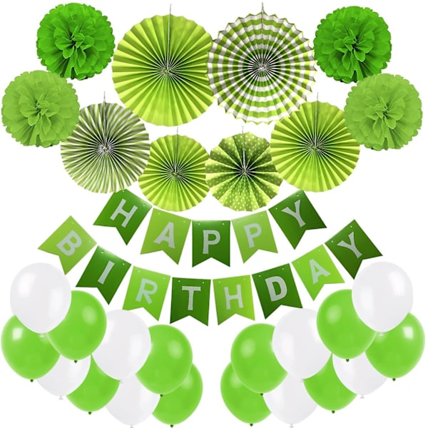 Paper Fan Flower Set, Grönrandig 6 Pack