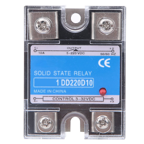Solid State Relæ DC SSR Input 3-32VDC Load 5-220VDC Kontrolrelæ 10A