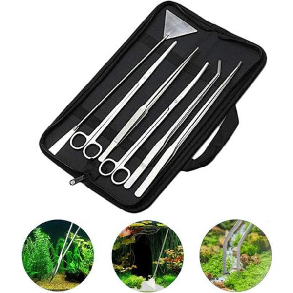 Akvariumverktygssats 6 i 1 vattenväxter i rostfritt stål Pincett Sax Spatel Aquascaping- set för vattenväxter