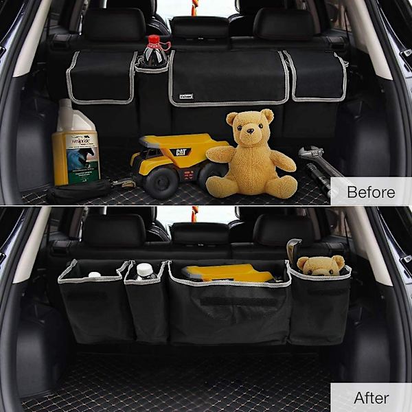 Car Organizer, Trunk Opbevaring og Trunk Organizer tilbyder dig den størst mulige opbevaringsplads. Brug den som bagageopbevaring på bagsædet og frigør den