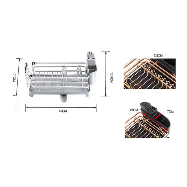 Multifunktionelt opvaskestativ i aluminium, guld + sort chassis