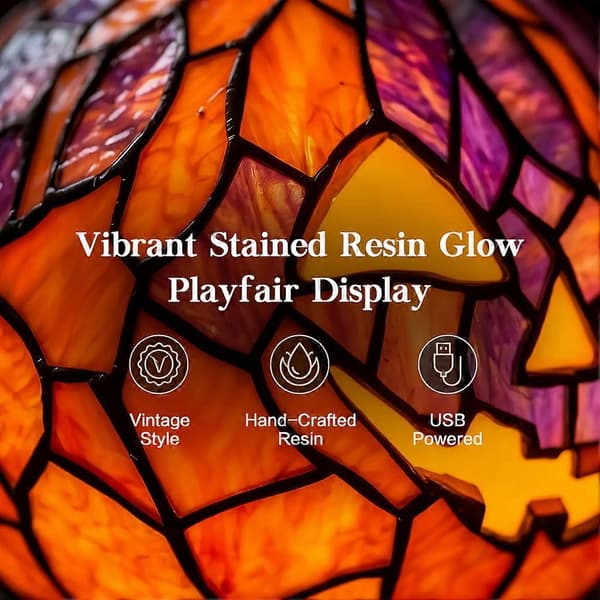 USB Halloween Glassmaleri Gresskar LED Bordlampe Dekor Nattlys Pumpkin