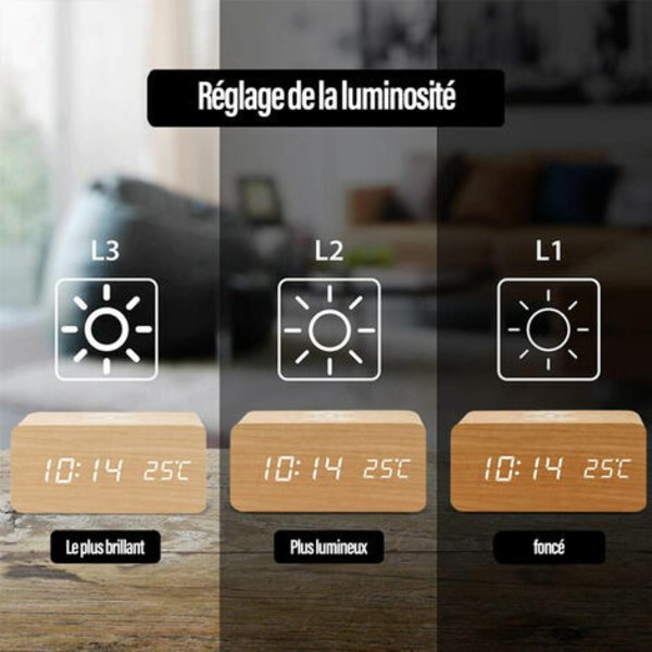 Digital Väckarklocka Med Trådlös Laddare Led Desktop Väckarklocka Temperaturdisplay, Bronzer - Bronzer