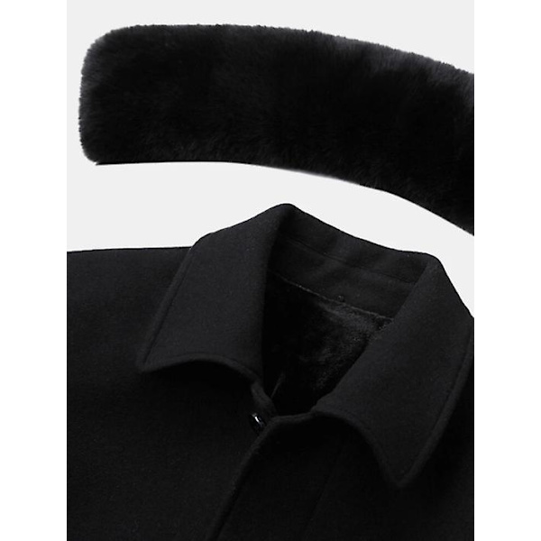 Fars efterår og vinter mellemlange tykke uldne frakke Black 4XL